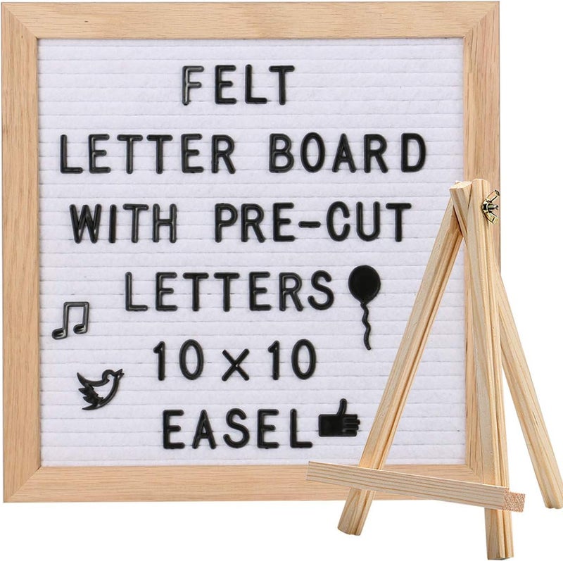 Big Role Felt Letter Board 10x10in Changeable Letter Board with Letters Precut, White Felt Message Board, Oak Frame Wooden Letter Board, Baby Announcement Sign Pregnancy Milestones Classroom Home Office Decor - Image 1